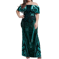 Personalised New Zealand Darts Off Shoulder Maxi Dress Turquoise Dart Board Maori Pattern LT05 Women Turquoise - Polynesian Pride