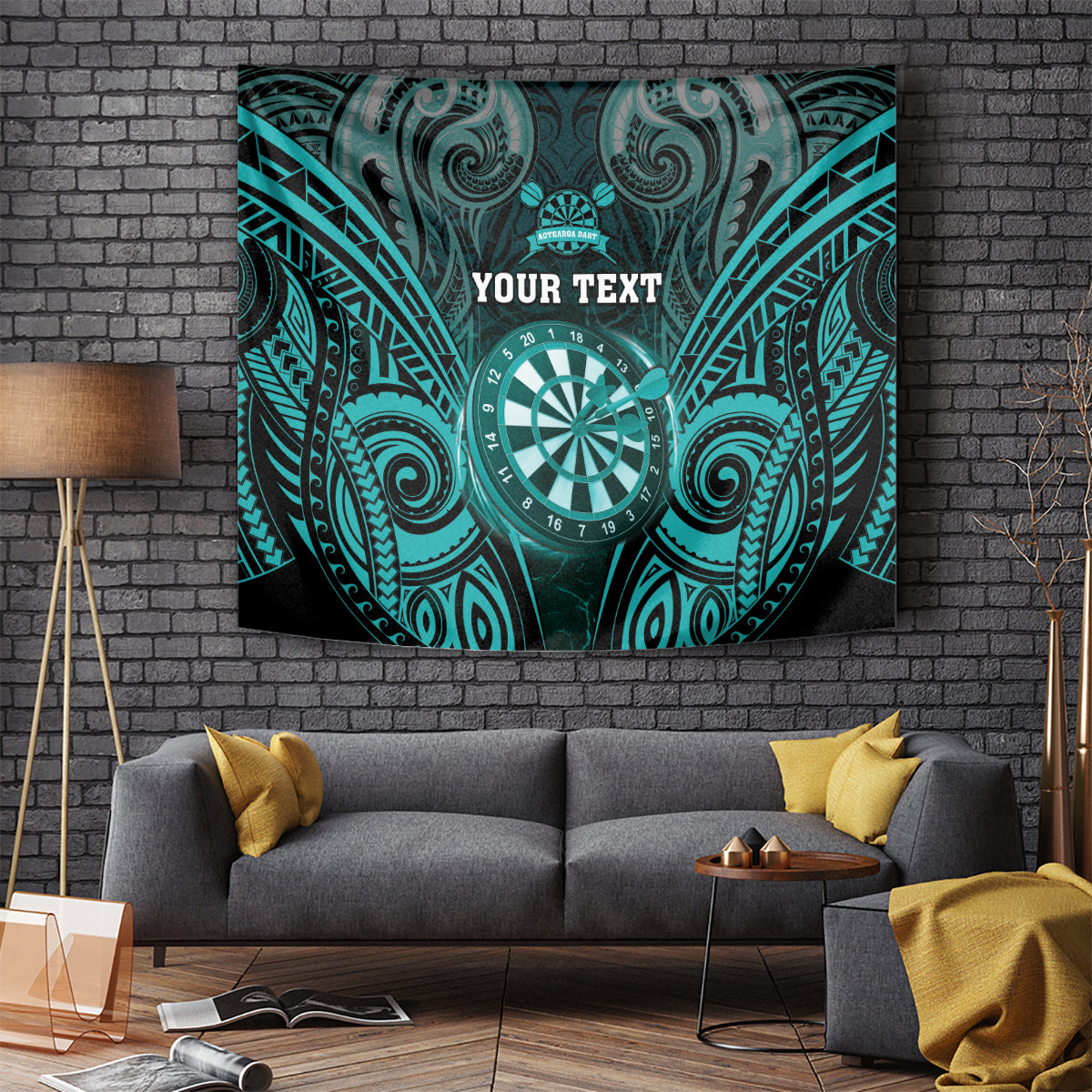 Personalised New Zealand Darts Tapestry Turquoise Dart Board Maori Pattern