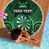 Personalised New Zealand Darts Beach Blanket Green Dart Board Maori Pattern