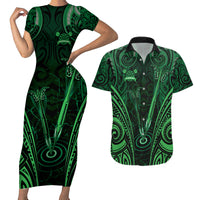 Personalised New Zealand Darts Couples Matching Short Sleeve Bodycon Dress and Hawaiian Shirt Green Dart Board Maori Pattern LT05 Green - Polynesian Pride
