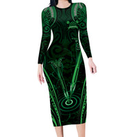 Personalised New Zealand Darts Family Matching Long Sleeve Bodycon Dress and Hawaiian Shirt Green Dart Board Maori Pattern LT05 Mom's Dress Green - Polynesian Pride