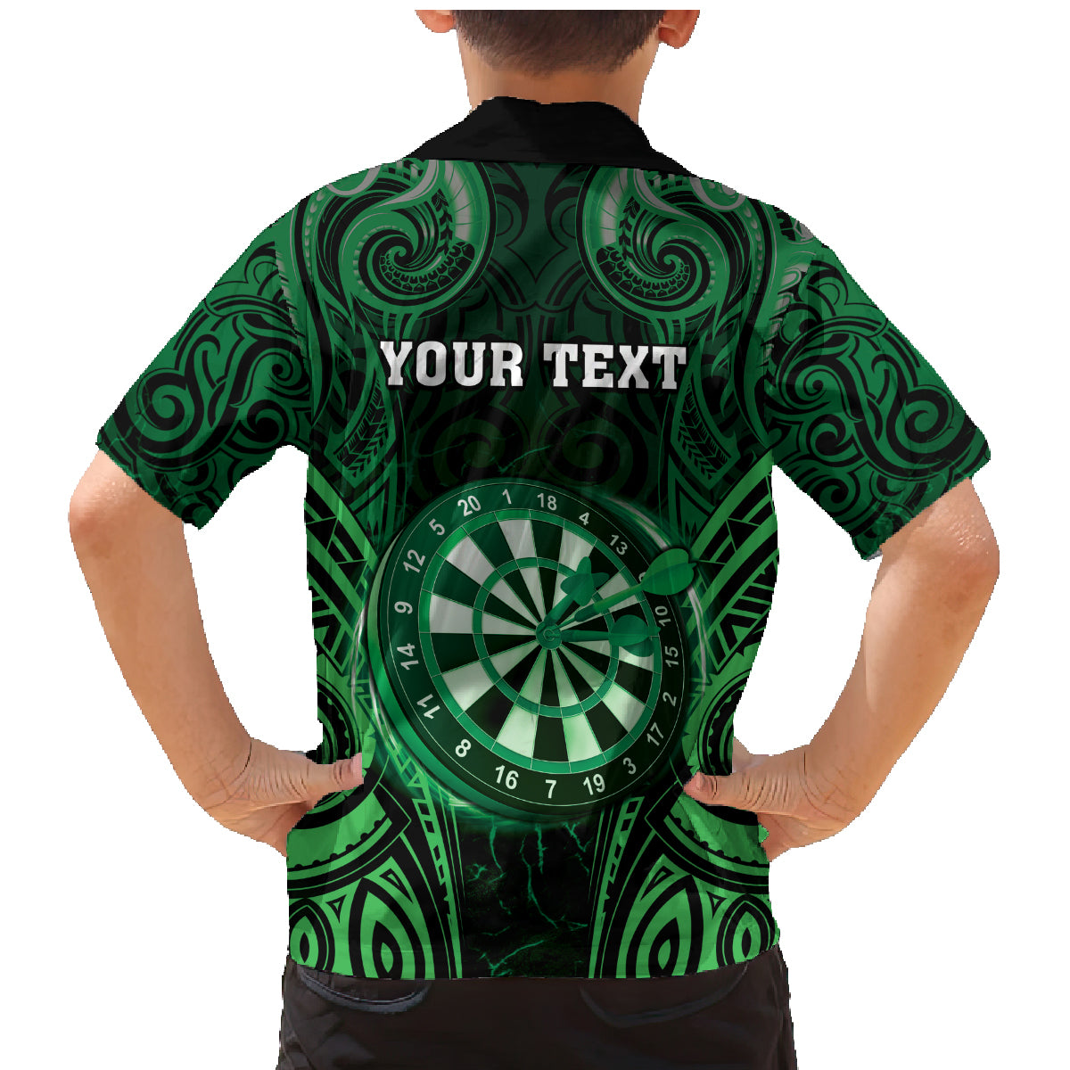 Personalised New Zealand Darts Family Matching Mermaid Dress and Hawaiian Shirt Green Dart Board Maori Pattern LT05 - Polynesian Pride