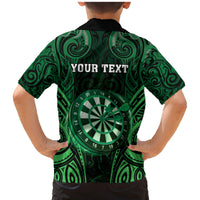 Personalised New Zealand Darts Family Matching Mermaid Dress and Hawaiian Shirt Green Dart Board Maori Pattern LT05 - Polynesian Pride
