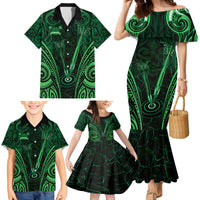 Personalised New Zealand Darts Family Matching Mermaid Dress and Hawaiian Shirt Green Dart Board Maori Pattern LT05 - Polynesian Pride