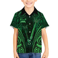 Personalised New Zealand Darts Family Matching Off The Shoulder Long Sleeve Dress and Hawaiian Shirt Green Dart Board Maori Pattern LT05 Son's Shirt Green - Polynesian Pride