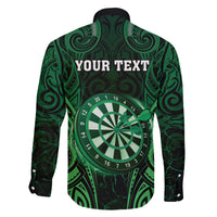 Personalised New Zealand Darts Family Matching Off Shoulder Maxi Dress and Hawaiian Shirt Green Dart Board Maori Pattern LT05 - Polynesian Pride