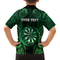 Personalised New Zealand Darts Family Matching Off Shoulder Short Dress and Hawaiian Shirt Green Dart Board Maori Pattern LT05 - Polynesian Pride