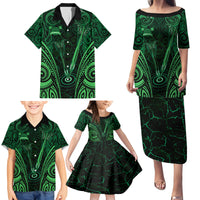 Personalised New Zealand Darts Family Matching Puletasi and Hawaiian Shirt Green Dart Board Maori Pattern LT05 - Polynesian Pride
