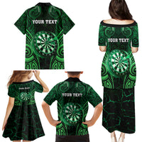 Personalised New Zealand Darts Family Matching Puletasi and Hawaiian Shirt Green Dart Board Maori Pattern LT05 - Polynesian Pride