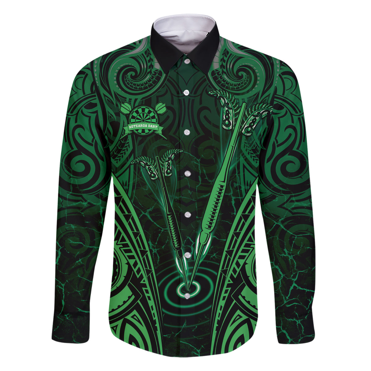 Personalised New Zealand Darts Family Matching Short Sleeve Bodycon Dress and Hawaiian Shirt Green Dart Board Maori Pattern LT05 Dad's Shirt - Long Sleeve Green - Polynesian Pride