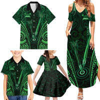Personalised New Zealand Darts Family Matching Summer Maxi Dress and Hawaiian Shirt Green Dart Board Maori Pattern LT05 - Polynesian Pride