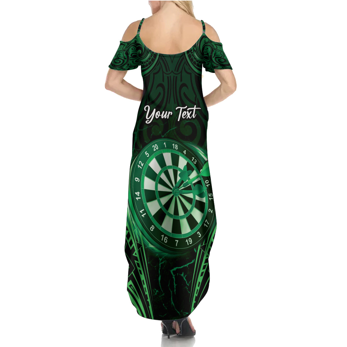 Personalised New Zealand Darts Family Matching Summer Maxi Dress and Hawaiian Shirt Green Dart Board Maori Pattern LT05 - Polynesian Pride