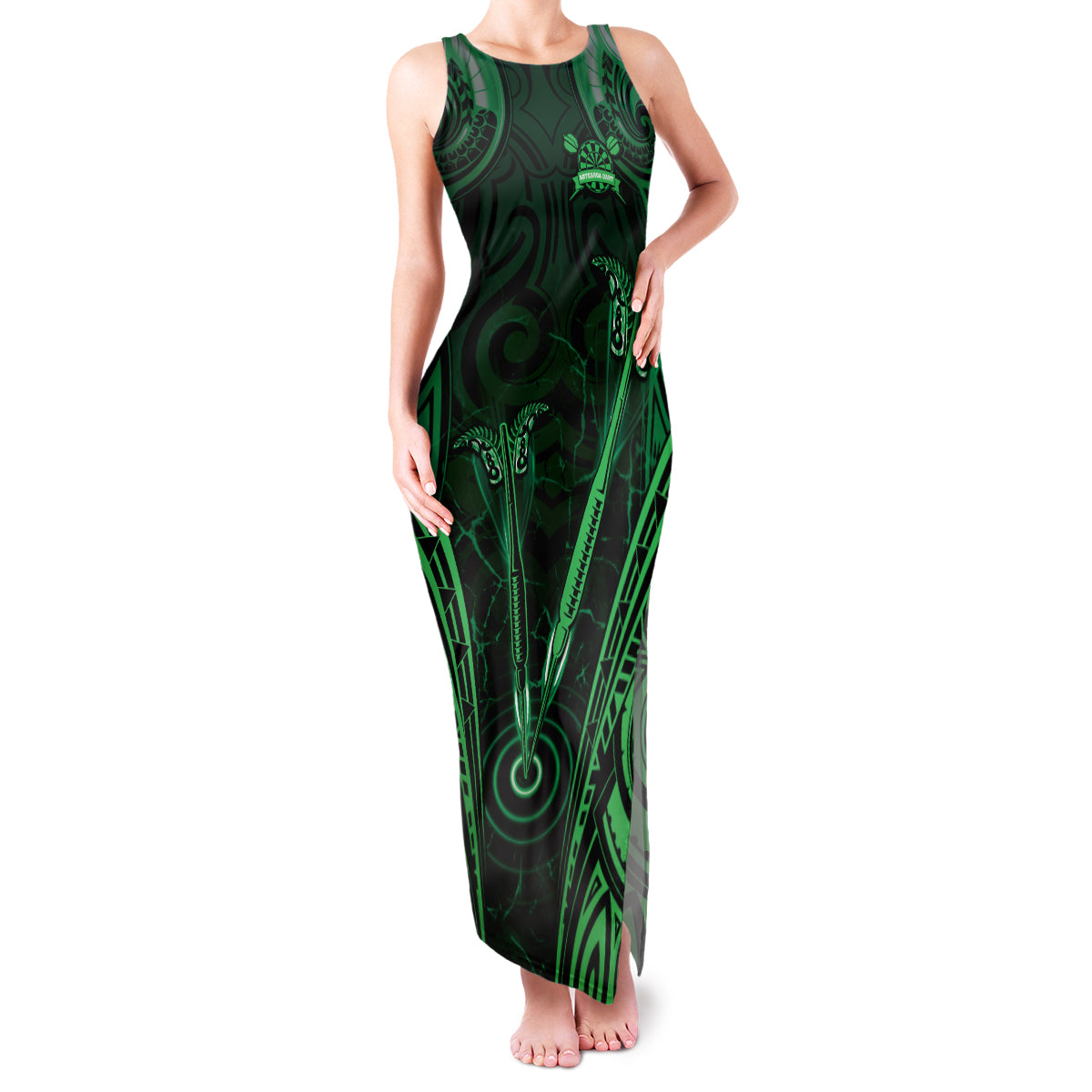 Personalised New Zealand Darts Family Matching Tank Maxi Dress and Hawaiian Shirt Green Dart Board Maori Pattern LT05 Mom's Dress Green - Polynesian Pride