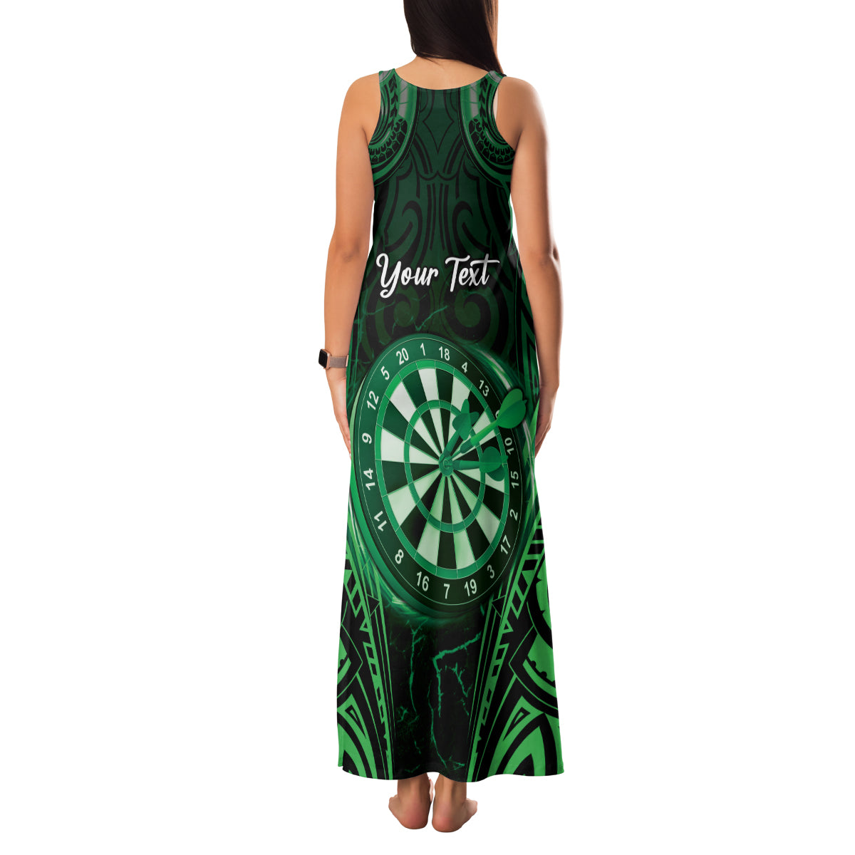 Personalised New Zealand Darts Family Matching Tank Maxi Dress and Hawaiian Shirt Green Dart Board Maori Pattern LT05 - Polynesian Pride