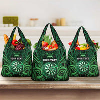 New Zealand Darts Personalised Grocery Bag Green Dart Board Maori Pattern