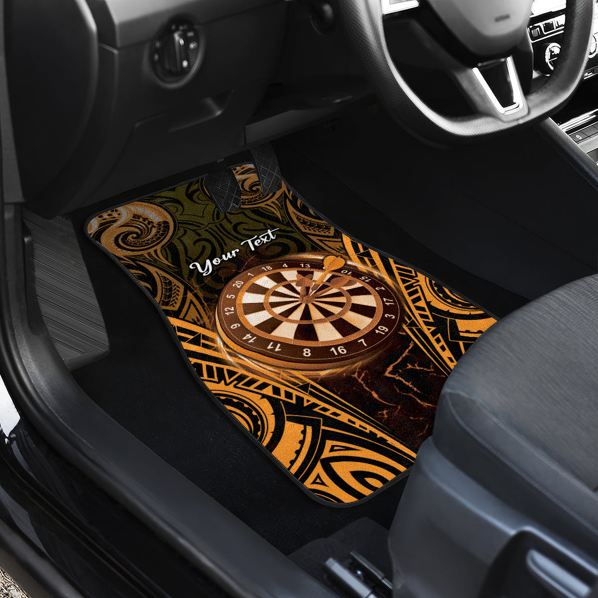 Personalised New Zealand Darts Car Mats Gold Dart Board Maori Pattern