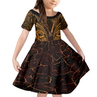 Personalised New Zealand Darts Family Matching Mermaid Dress and Hawaiian Shirt Gold Dart Board Maori Pattern LT05 Daughter's Dress Gold - Polynesian Pride