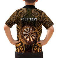 Personalised New Zealand Darts Family Matching Off Shoulder Maxi Dress and Hawaiian Shirt Gold Dart Board Maori Pattern LT05 - Polynesian Pride