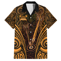 Personalised New Zealand Darts Family Matching Off Shoulder Maxi Dress and Hawaiian Shirt Gold Dart Board Maori Pattern LT05 Dad's Shirt - Short Sleeve Gold - Polynesian Pride
