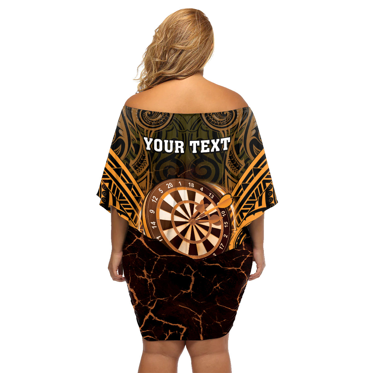 Personalised New Zealand Darts Family Matching Off Shoulder Short Dress and Hawaiian Shirt Gold Dart Board Maori Pattern LT05 - Polynesian Pride