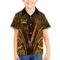 Personalised New Zealand Darts Family Matching Off Shoulder Short Dress and Hawaiian Shirt Gold Dart Board Maori Pattern LT05 Son's Shirt Gold - Polynesian Pride