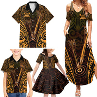 Personalised New Zealand Darts Family Matching Summer Maxi Dress and Hawaiian Shirt Gold Dart Board Maori Pattern LT05 - Polynesian Pride