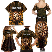 Personalised New Zealand Darts Family Matching Summer Maxi Dress and Hawaiian Shirt Gold Dart Board Maori Pattern LT05 - Polynesian Pride