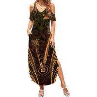 Personalised New Zealand Darts Family Matching Summer Maxi Dress and Hawaiian Shirt Gold Dart Board Maori Pattern LT05 Mom's Dress Gold - Polynesian Pride