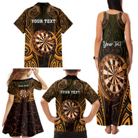 Personalised New Zealand Darts Family Matching Tank Maxi Dress and Hawaiian Shirt Gold Dart Board Maori Pattern LT05 - Polynesian Pride