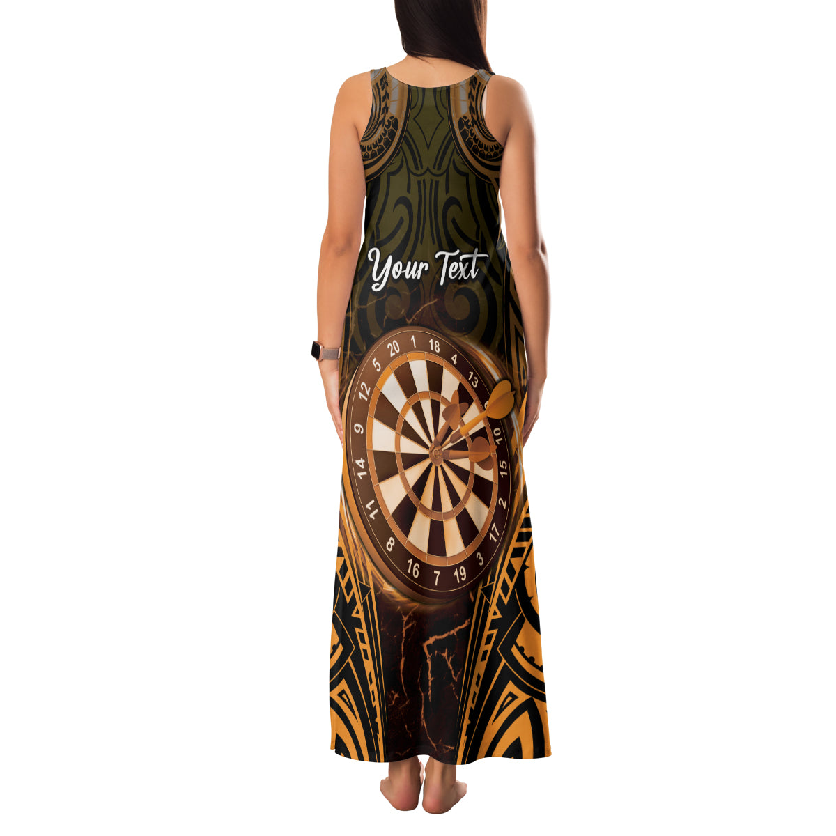 Personalised New Zealand Darts Family Matching Tank Maxi Dress and Hawaiian Shirt Gold Dart Board Maori Pattern LT05 - Polynesian Pride