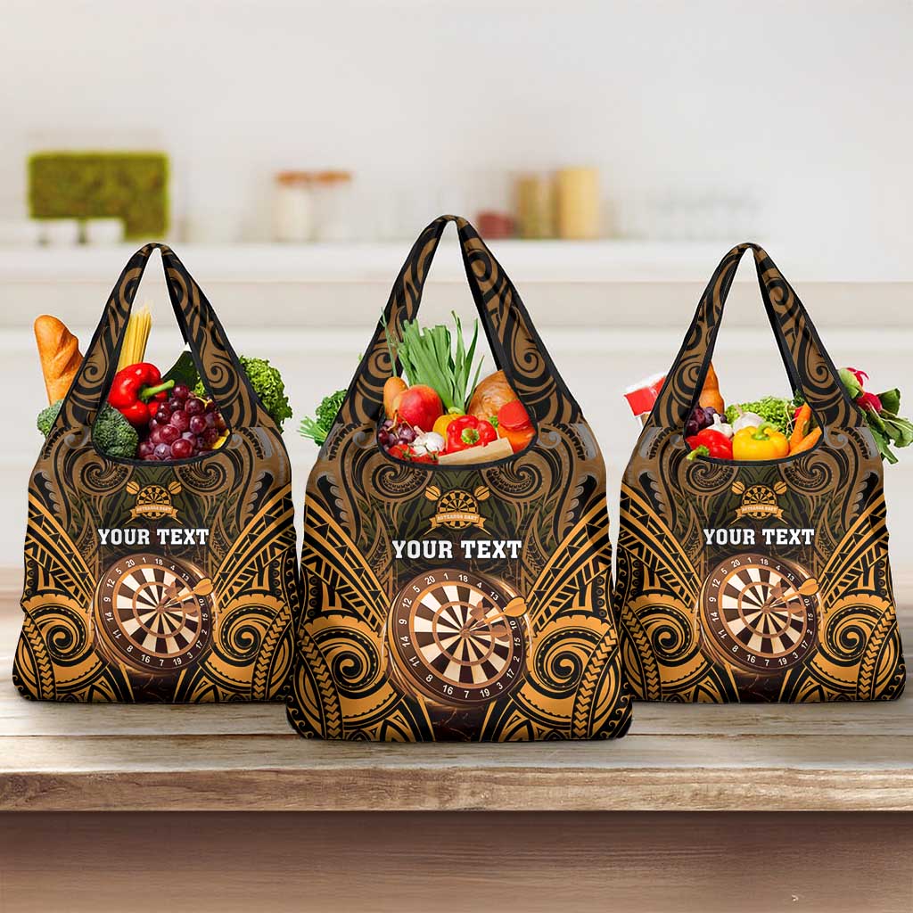 New Zealand Darts Personalised Grocery Bag Gold Dart Board Maori Pattern