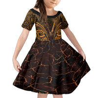 Personalised New Zealand Darts Kid Short Sleeve Dress Gold Dart Board Maori Pattern