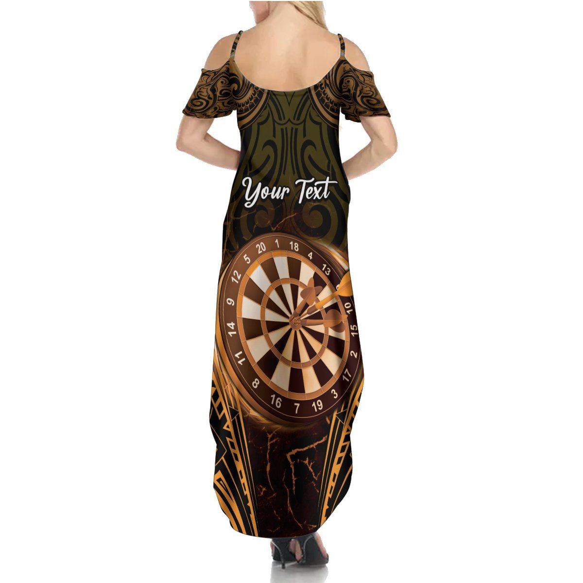 Personalised New Zealand Darts Summer Maxi Dress Gold Dart Board Maori Pattern LT05 - Polynesian Pride