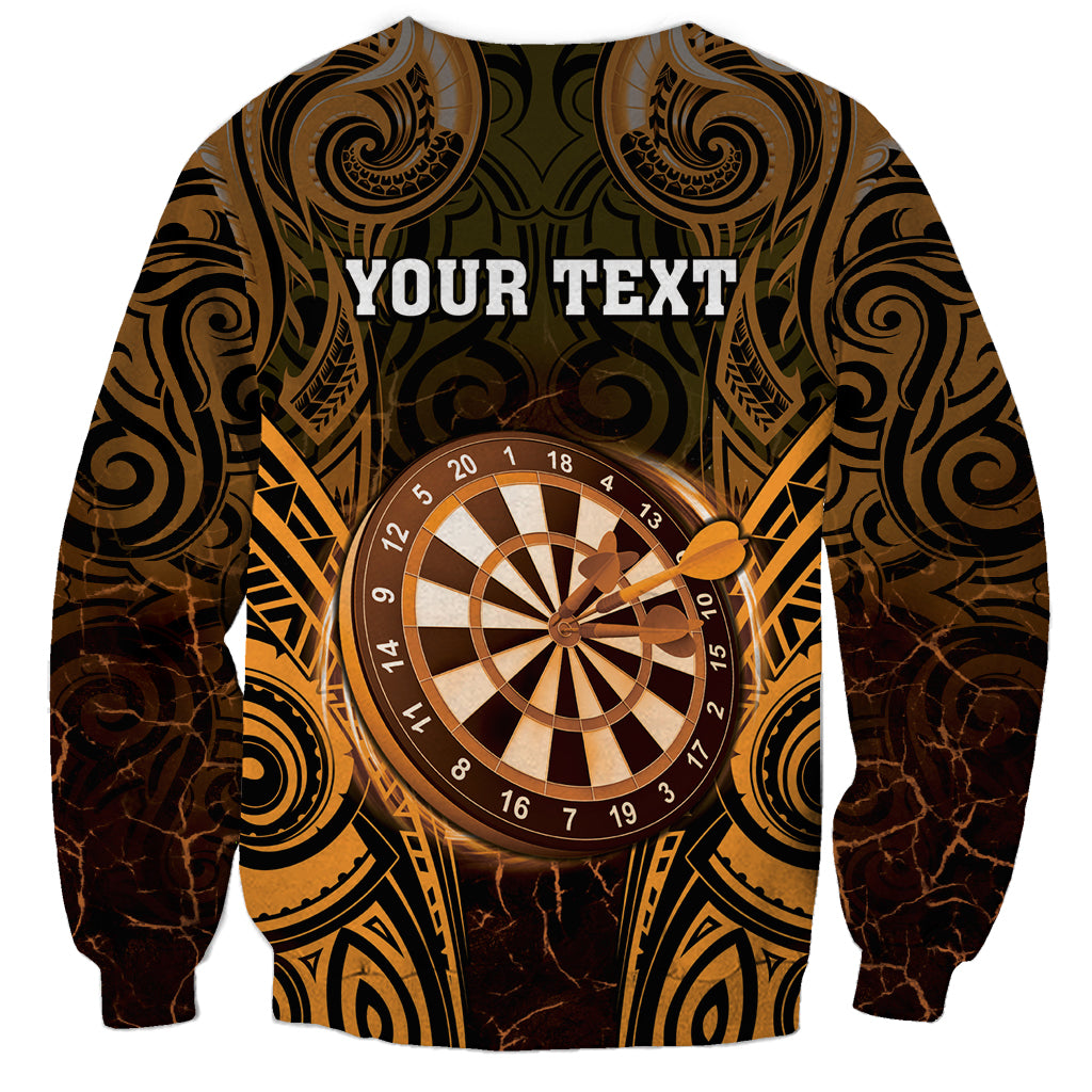 Personalised New Zealand Darts Sweatshirt Gold Dart Board Maori Pattern