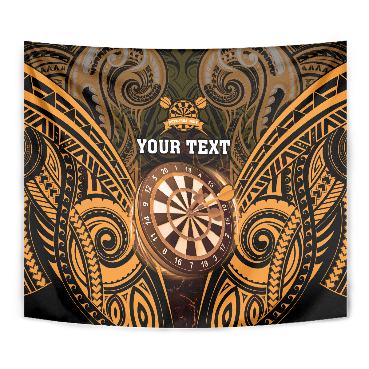 Personalised New Zealand Darts Tapestry Gold Dart Board Maori Pattern