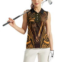 Personalised New Zealand Darts Women Sleeveless Polo Shirt Gold Dart Board Maori Pattern