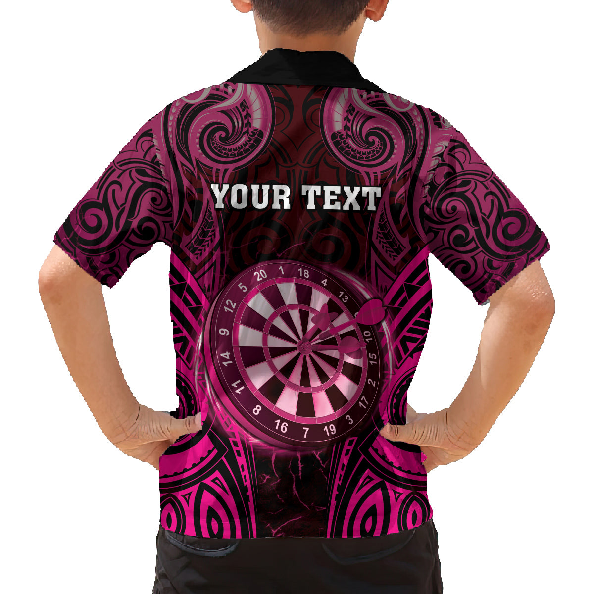 Personalised New Zealand Darts Family Matching Long Sleeve Bodycon Dress and Hawaiian Shirt Pink Dart Board Maori Pattern LT05 - Polynesian Pride