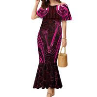 Personalised New Zealand Darts Family Matching Mermaid Dress and Hawaiian Shirt Pink Dart Board Maori Pattern LT05 Mom's Dress Pink - Polynesian Pride