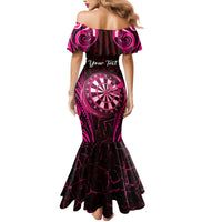 Personalised New Zealand Darts Family Matching Mermaid Dress and Hawaiian Shirt Pink Dart Board Maori Pattern LT05 - Polynesian Pride
