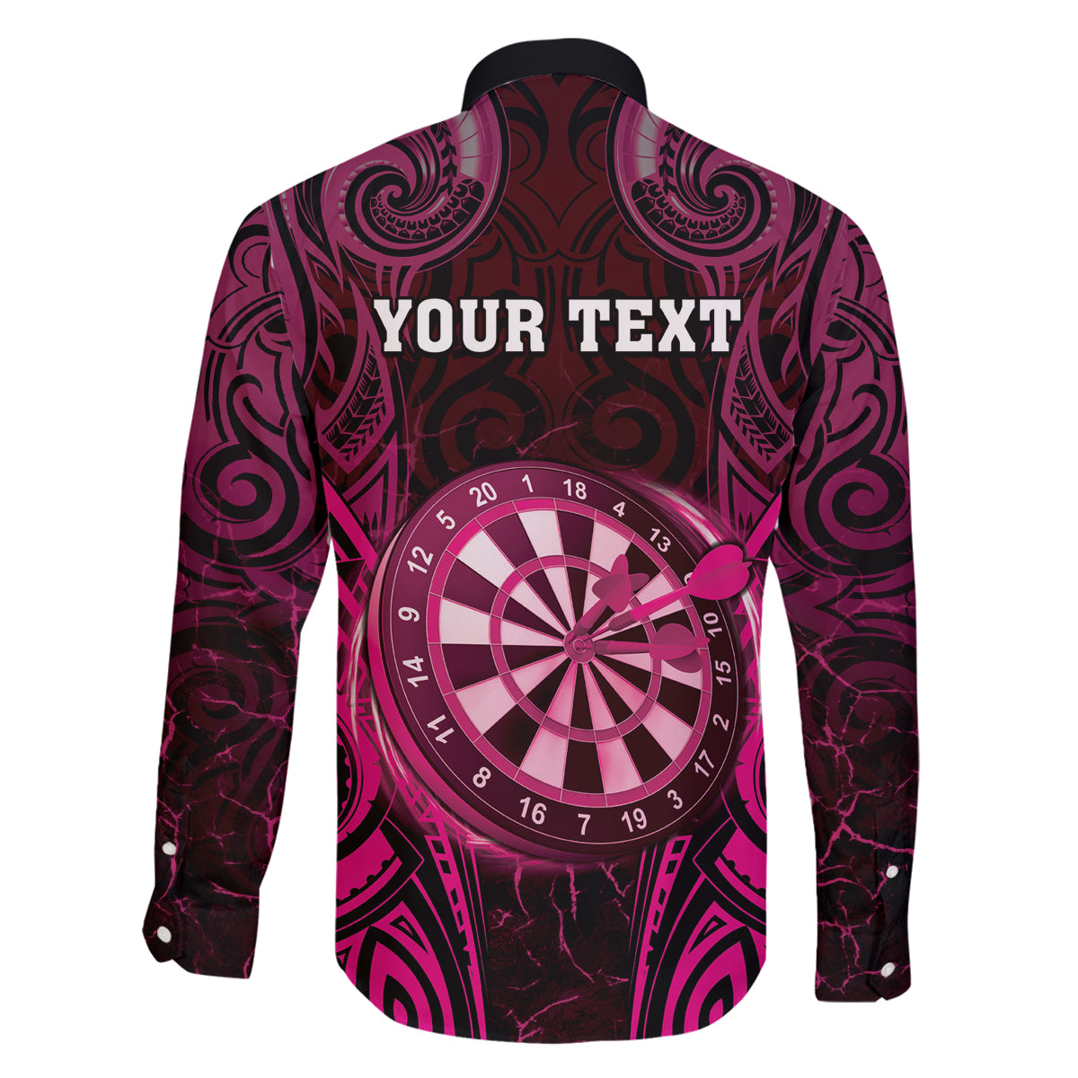 Personalised New Zealand Darts Family Matching Off The Shoulder Long Sleeve Dress and Hawaiian Shirt Pink Dart Board Maori Pattern LT05 - Polynesian Pride