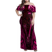 Personalised New Zealand Darts Family Matching Off Shoulder Maxi Dress and Hawaiian Shirt Pink Dart Board Maori Pattern LT05 Mom's Dress Pink - Polynesian Pride