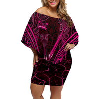 Personalised New Zealand Darts Family Matching Off Shoulder Short Dress and Hawaiian Shirt Pink Dart Board Maori Pattern LT05 Mom's Dress Pink - Polynesian Pride