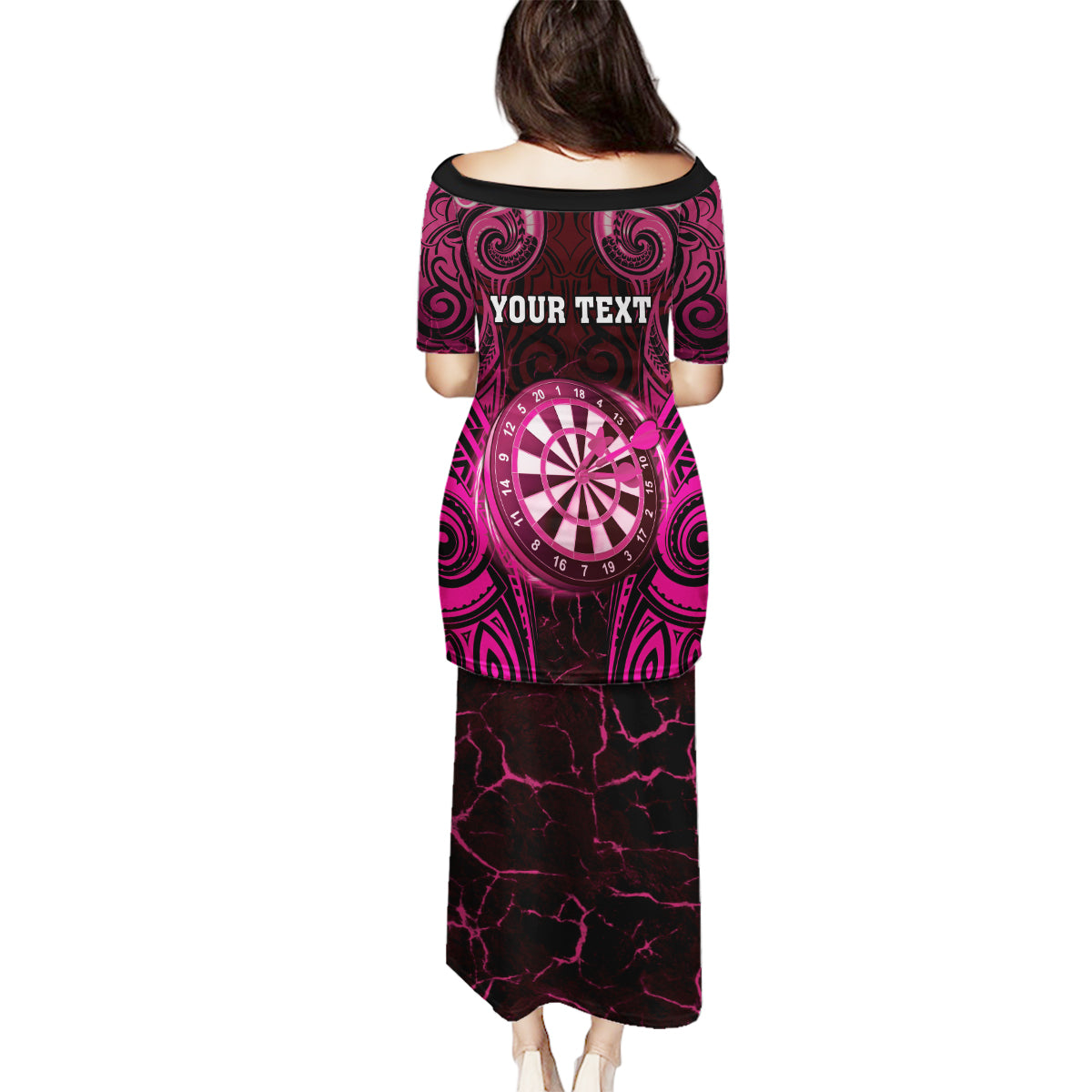 Personalised New Zealand Darts Family Matching Puletasi and Hawaiian Shirt Pink Dart Board Maori Pattern LT05 - Polynesian Pride