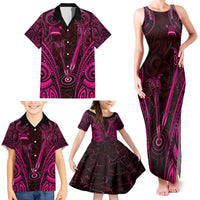 Personalised New Zealand Darts Family Matching Tank Maxi Dress and Hawaiian Shirt Pink Dart Board Maori Pattern LT05 - Polynesian Pride