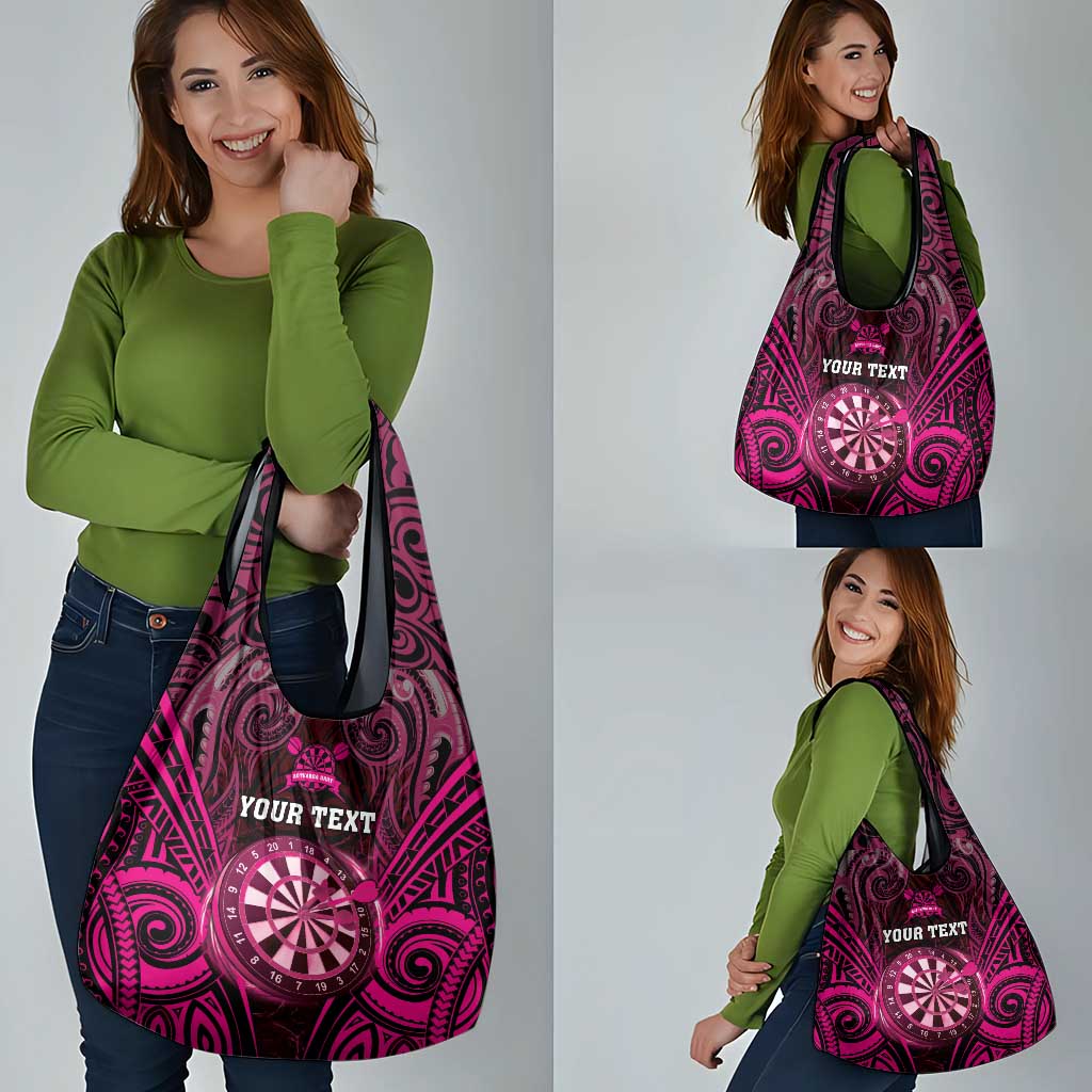 New Zealand Darts Personalised Grocery Bag Pink Dart Board Maori Pattern