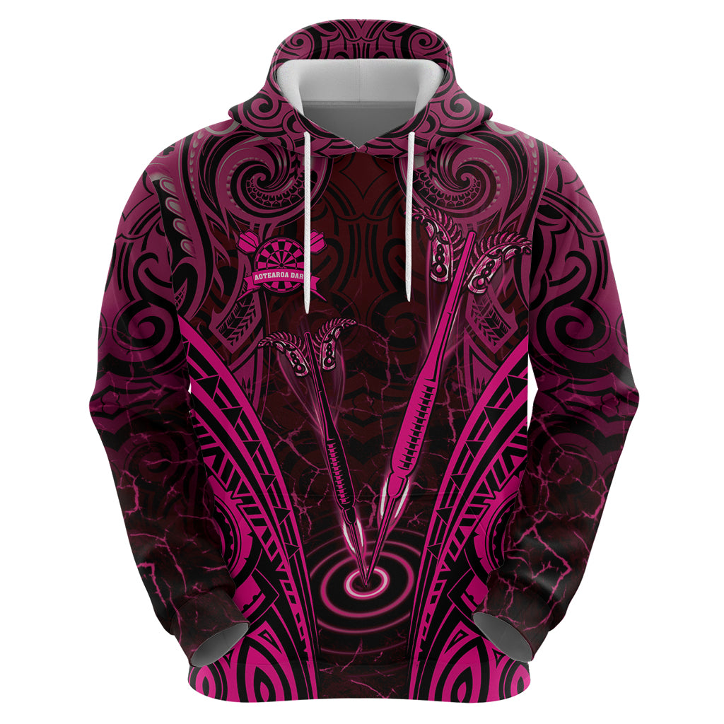Personalised New Zealand Darts Hoodie Pink Dart Board Maori Pattern