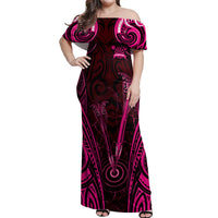 Personalised New Zealand Darts Off Shoulder Maxi Dress Pink Dart Board Maori Pattern LT05 Women Pink - Polynesian Pride