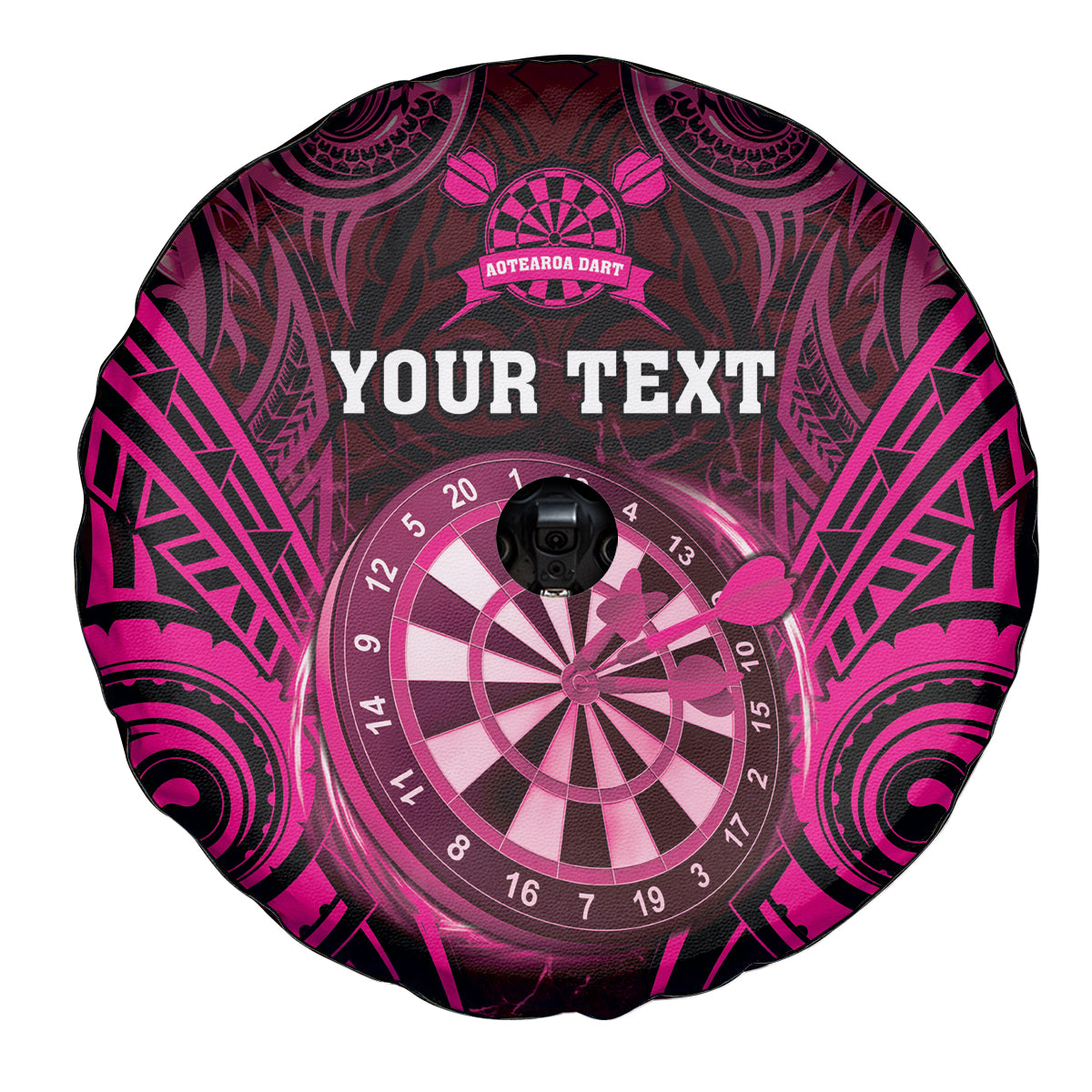 Personalised New Zealand Darts Spare Tire Cover Pink Dart Board Maori Pattern