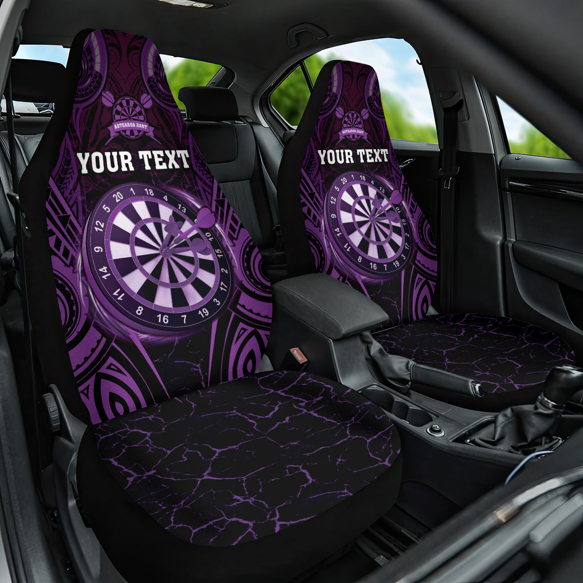 Personalised New Zealand Darts Car Seat Cover Purple Dart Board Maori Pattern LT05 One Size Purple - Polynesian Pride