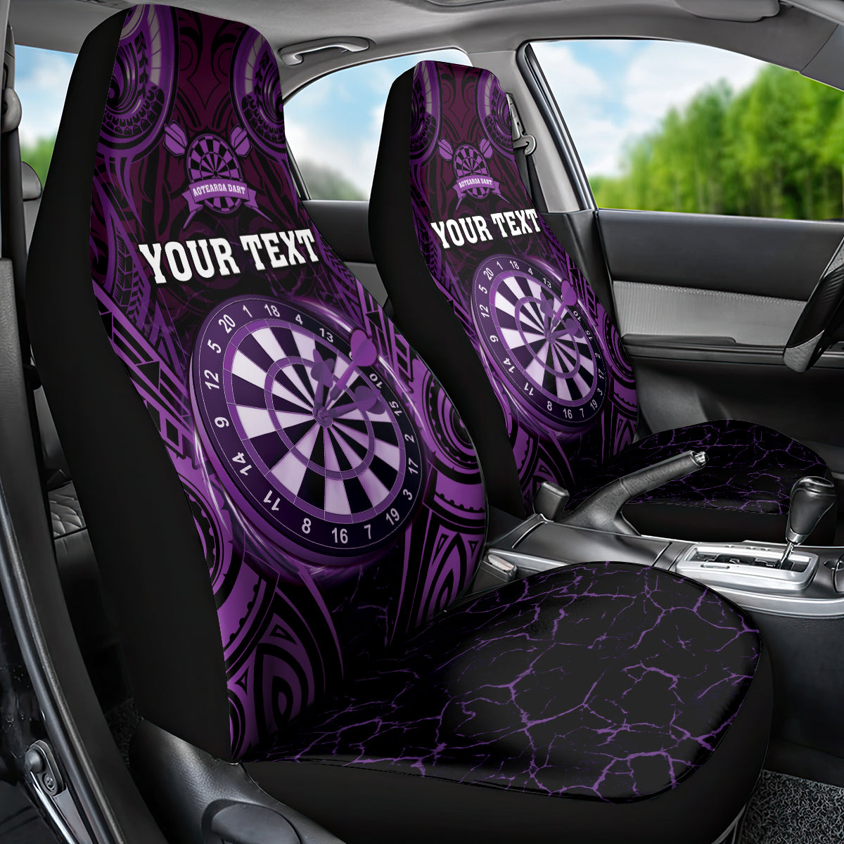 Personalised New Zealand Darts Car Seat Cover Purple Dart Board Maori Pattern LT05 - Polynesian Pride